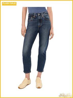 501 Crop Jeans High Rise Straight Leg Distressed Denim